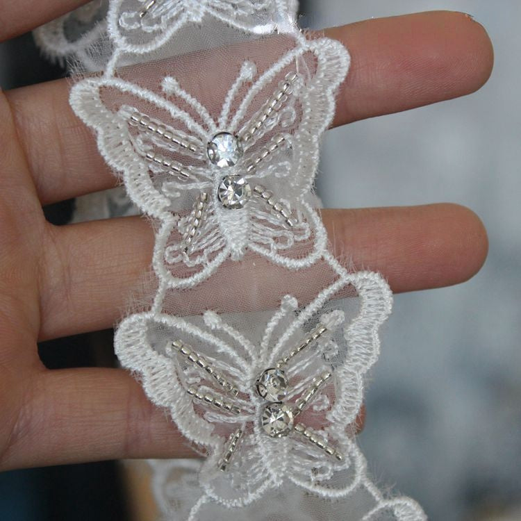 Beaded Butterfly Lace Trims Fabric BT0032-Lace Fabric Shop