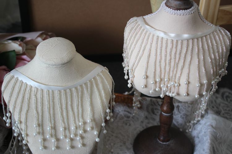 Pearl Tassel Beaded Neckline Lace Trim BT0105-Lace Fabric Shop