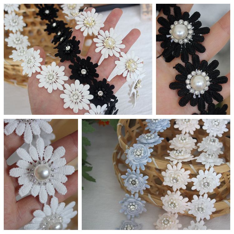 Pearl Beaded Floral Lace Trim Fabrics BT0034-Lace Fabric Shop