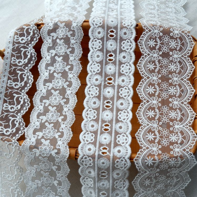 Embroidery White Tulle Width 4-7 cm TF0035-Lace Fabric Shop