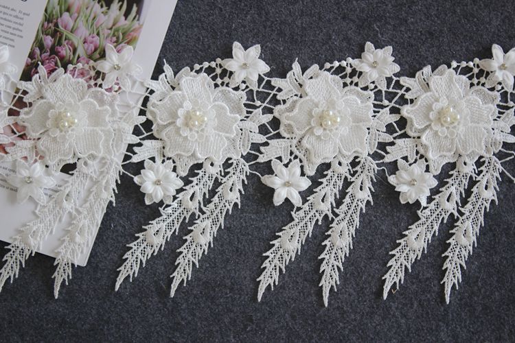 White 3D Beading Floral Lace Trims BT0062-Lace Fabric Shop