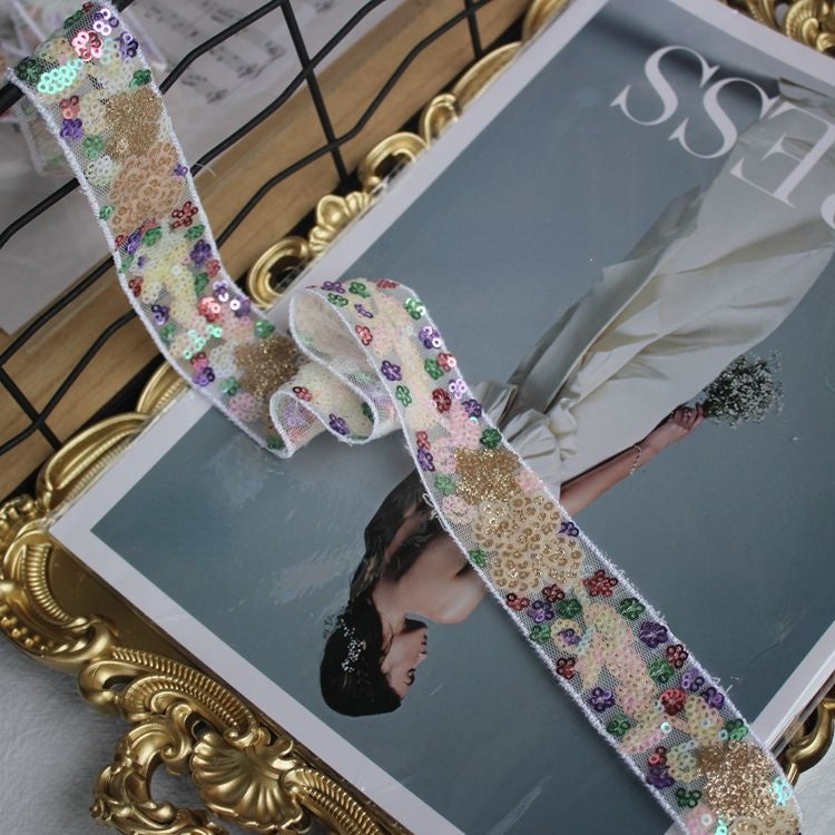 Luxury Gold Sequins Beaded Lace Trim BT0076-Lace Fabric Shop