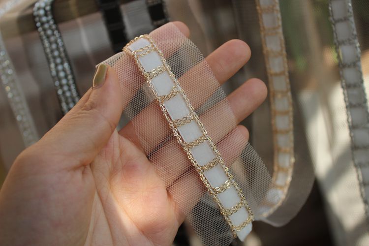 Beaded Tulle Mesh Lace Trim Belt Fabrics BT0091-Lace Fabric Shop