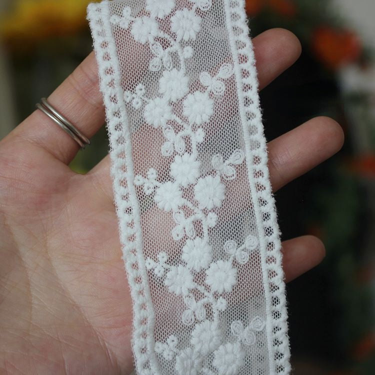 Embroidery White Tulle Lace Trim Width 4 cm LT0375-Lace Fabric Shop