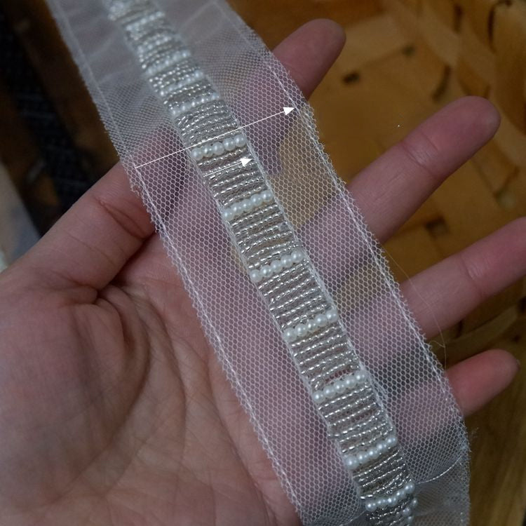 Ribbon Beaded Lace Trims Fabric BT0023-Lace Fabric Shop