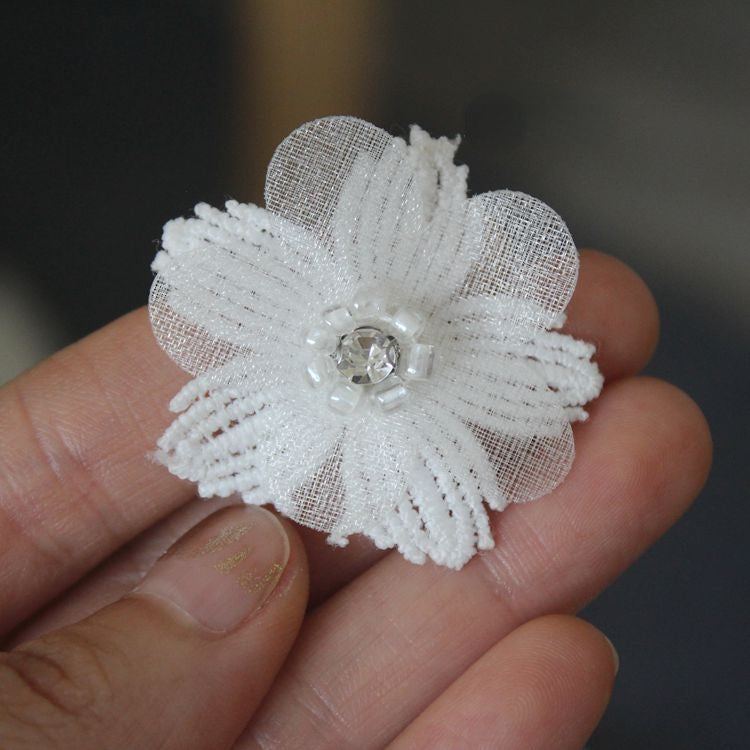 3D Beaded Lace Trim Single Flower BT0001-Lace Fabric Shop