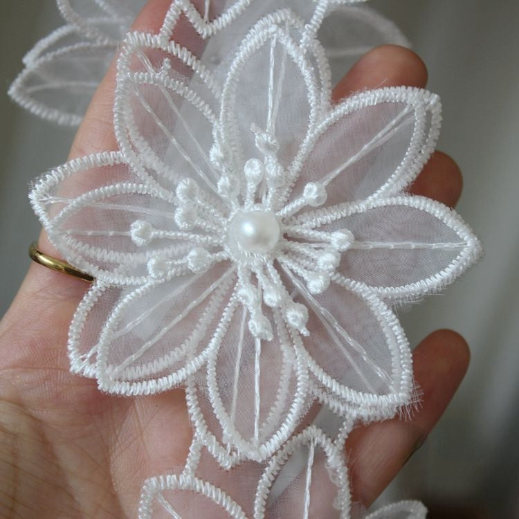 3D Beading Floral Lace Trim BT0057-Lace Fabric Shop