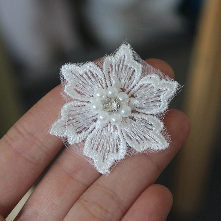 3D Beaded Lace Trim Single Flower BT0001