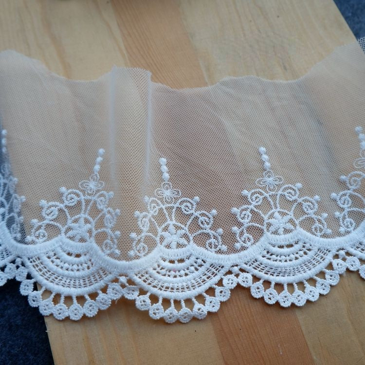 Embroidery White Tulle Width 12 cm TF0050-Lace Fabric Shop