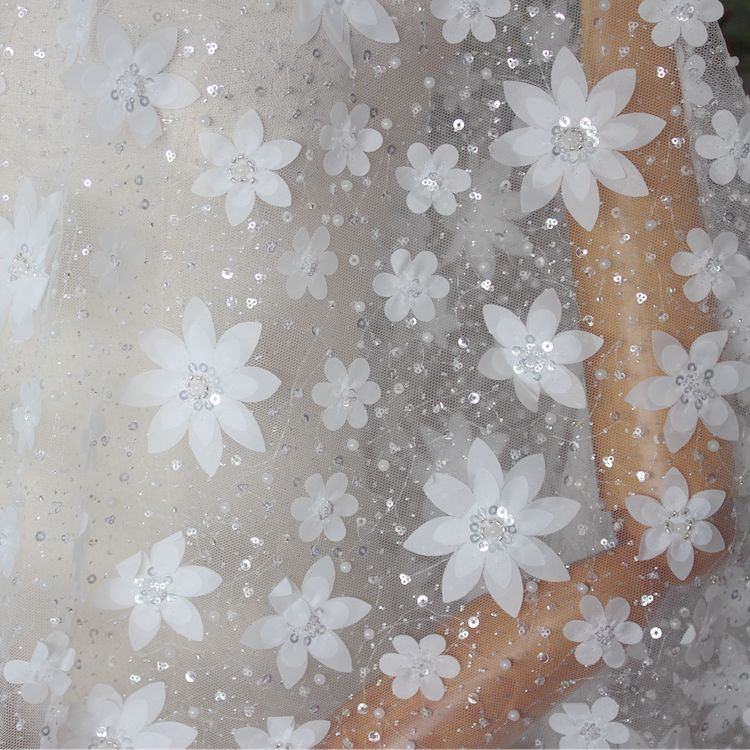 3D Pink Flower Gleaming Tulle Lace Width 150cm TF0119-Lace Fabric Shop