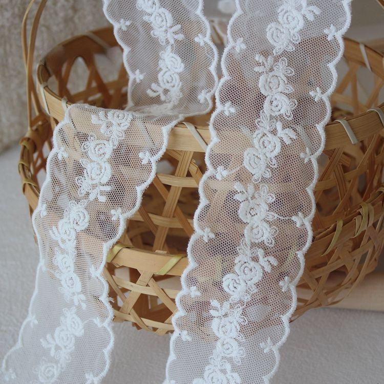 White Mesh Tulle Lace Trim Width 4-6 cm LT0376-Lace Fabric Shop