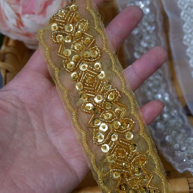 Tulle Beaded Lace Trims Fabric BT0047-Lace Fabric Shop