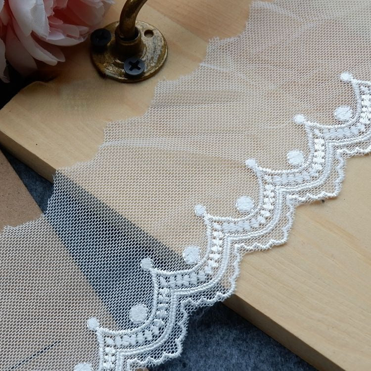 White Lace Tulle Fabrics Width 5-9 cm TF0070-Lace Fabric Shop