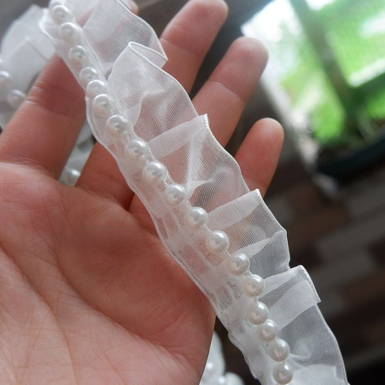 Gathered Tulle Beaded Lace Trim Fabrics BT0073-Lace Fabric Shop