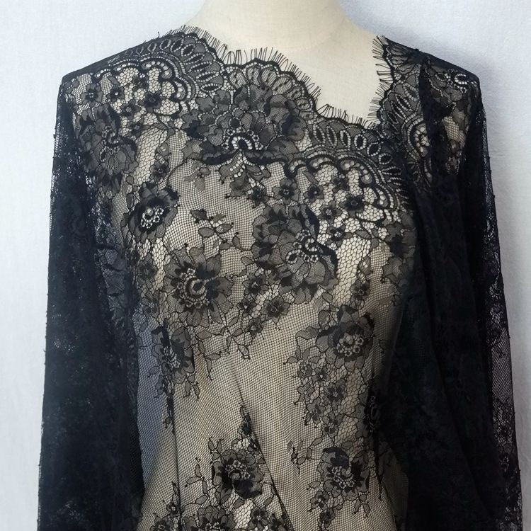 White Black Chantilly Lace Width 60 cm CHL0098-Lace Fabric Shop