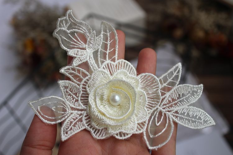 3D Beaded Flower Lace Trim Decoration BT0082-Lace Fabric Shop