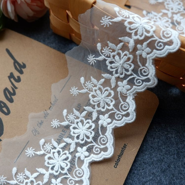 White Lace Tulle Fabrics Width 5-9 cm TF0070-Lace Fabric Shop