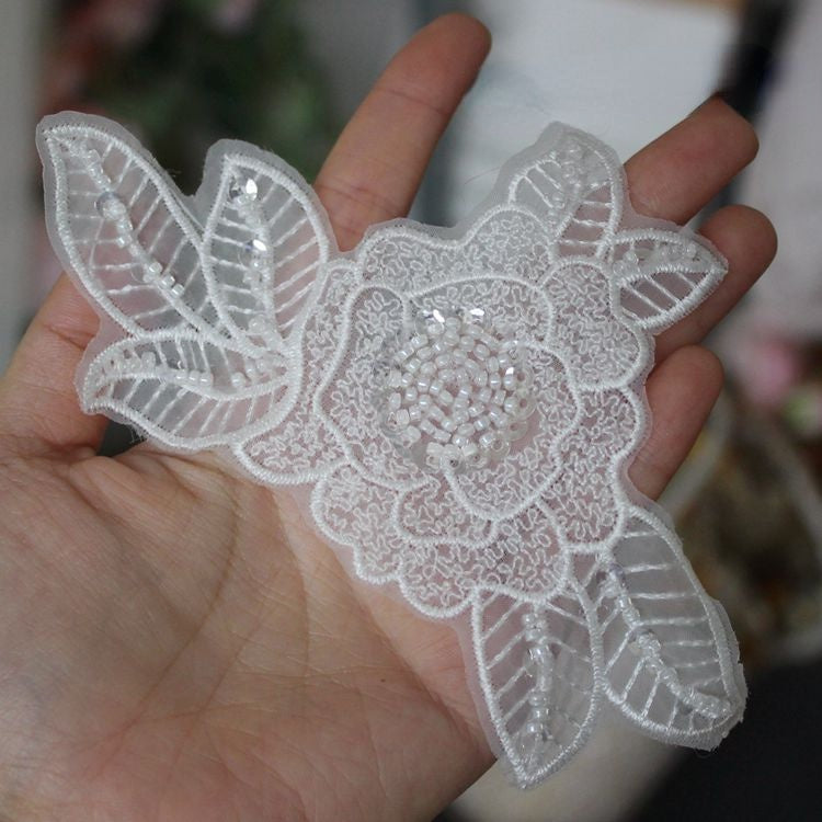 Beads Lace Trimming Single Flower BT0011-Lace Fabric Shop