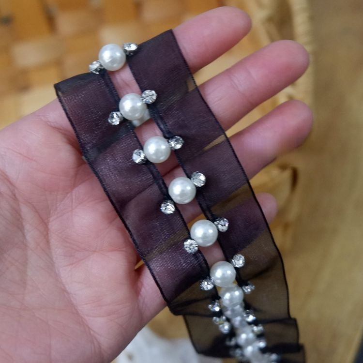 Ribbon Beaded Lace Trims Fabric BT0021-Lace Fabric Shop