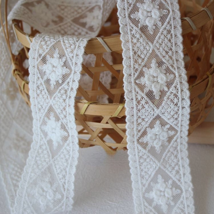 White Mesh Tulle Lace Trim Width 4-6 cm LT0376-Lace Fabric Shop