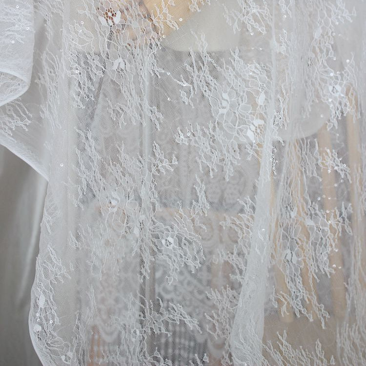 White Sequins Chantilly Lace Width 150 cm CHL0137-Lace Fabric Shop