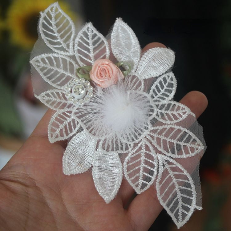 3D Beaded Lace Trim Single Large Floral BT0124-Lace Fabric Shop