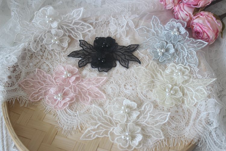 3D Pearl Bead Trim Single Floral BT0010-Lace Fabric Shop