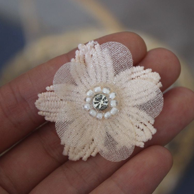 3D Beaded Lace Trim Single Flower BT0001-Lace Fabric Shop