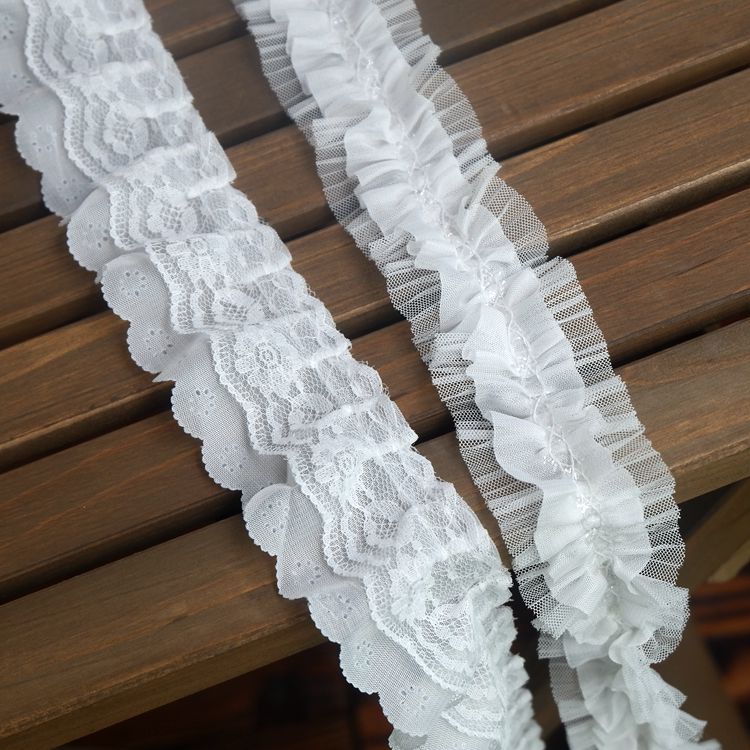 Double Layer Gathered Lace Trim Width 5 cm LT0318-Lace Fabric Shop