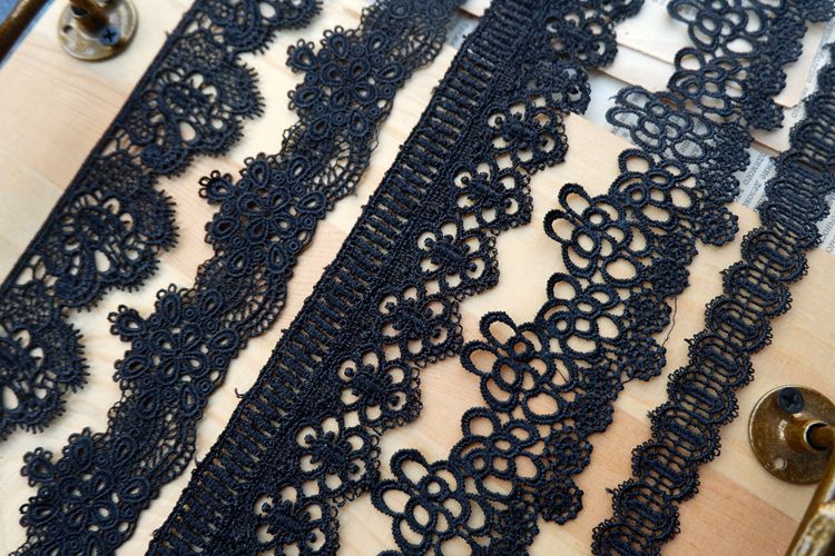 3D Black Neckline Lace Trim Materials LT0232-Lace Fabric Shop
