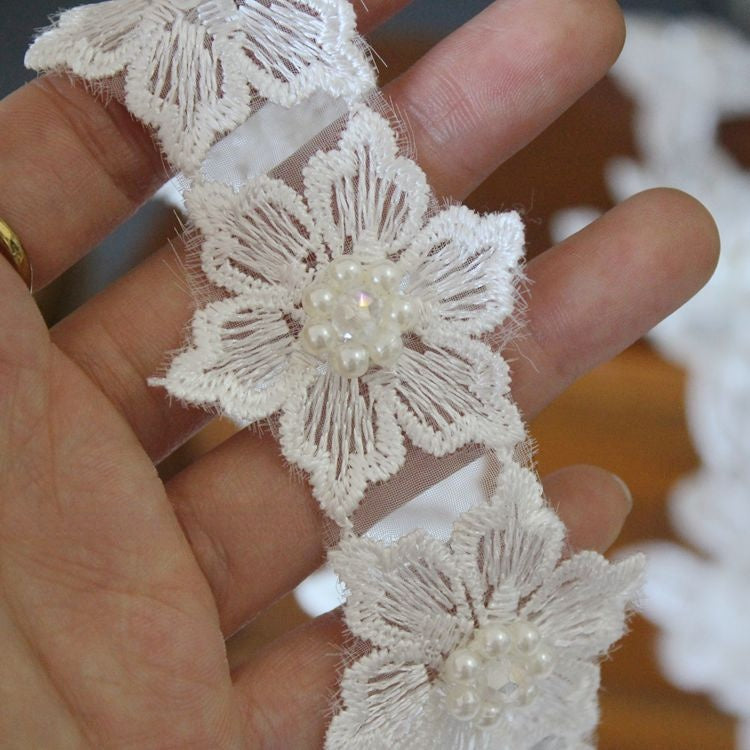 Beaded Lace Trim Floral Wedding Decoration BT0115-Lace Fabric Shop