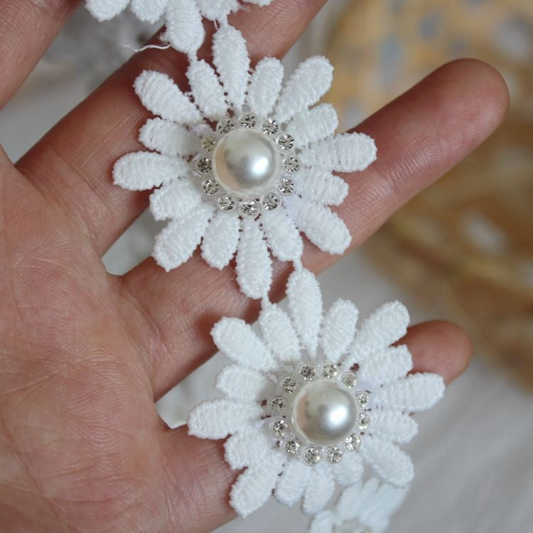 Pearl Beaded Floral Lace Trim Fabrics BT0034-Lace Fabric Shop