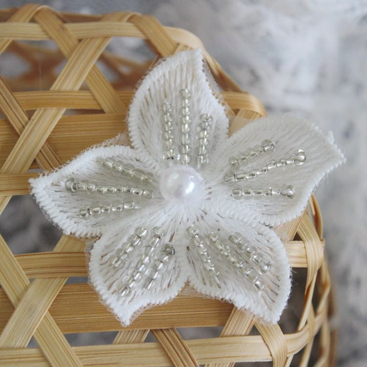 White Black Lace Beaded Trim Single Floral BT0123-Lace Fabric Shop