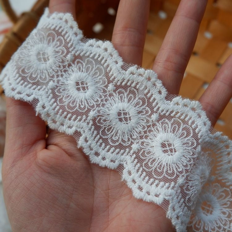 Embroidery Cotton Tulle Trim Width 2-5 cm TF0071-Lace Fabric Shop