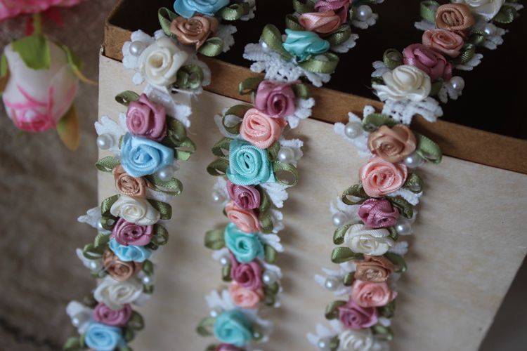 3D Ribbon Rose Beaded Lace Trim Material BT0125-Lace Fabric Shop