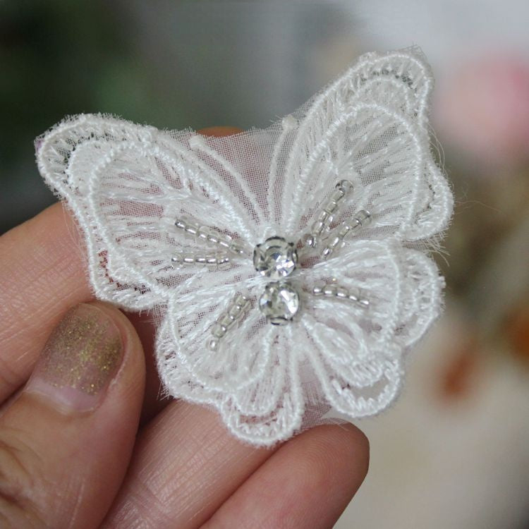 3D Beaded Lace Trim Single Butterfly BT0012-Lace Fabric Shop