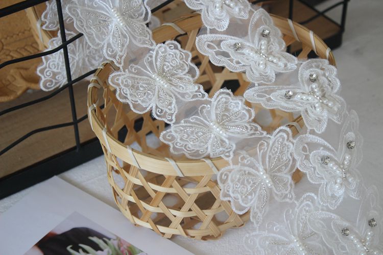 3D Beaded White Lace Trim Fabric BT0015-Lace Fabric Shop