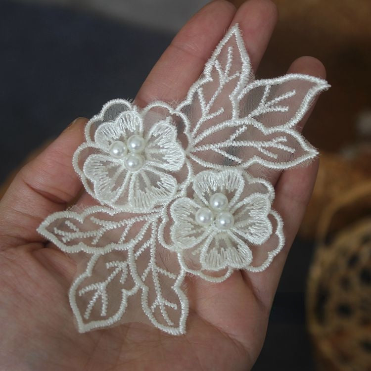 3D Pearl Bead Trim Single Floral BT0010-Lace Fabric Shop