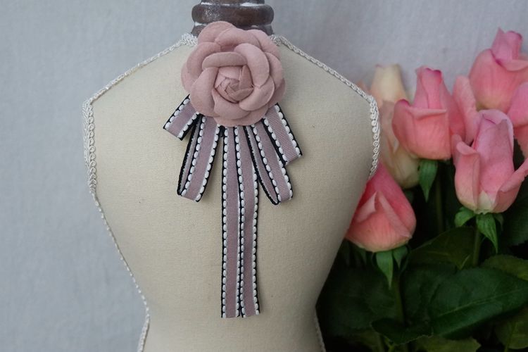 Beaded Camellia Bow Tie Brooch BTA0014-Lace Fabric Shop