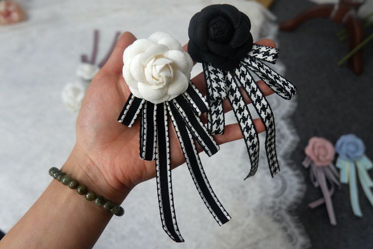 Beaded Camellia Bow Tie Brooch BTA0014-Lace Fabric Shop