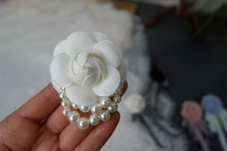Beaded Camellia Bow Tie Brooch BTA0014-Lace Fabric Shop