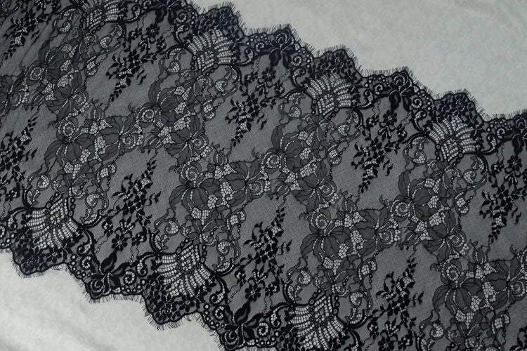 Chantilly Lace Trim Black Width 66 cm CHL0115-Lace Fabric Shop