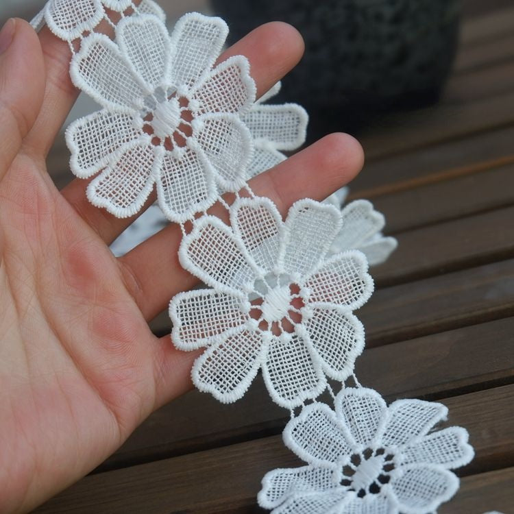 White 3D Floral Lace Trim Width 1-5 cm LT0313-Lace Fabric Shop