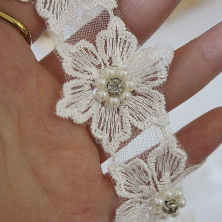 Beaded Lace Trim Floral Wedding Decoration BT0115-Lace Fabric Shop