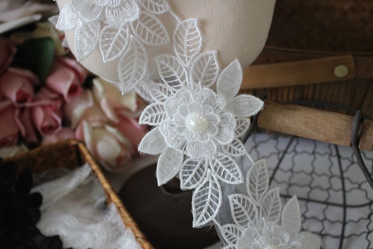 3D Embroidery Beaded Lace Trim Floral BT0112-Lace Fabric Shop