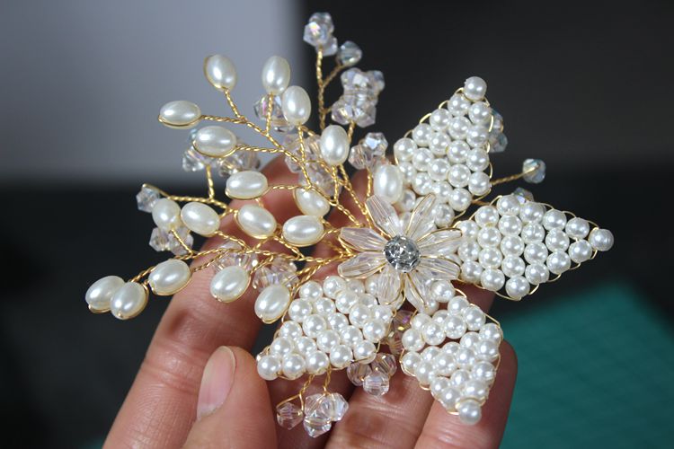 Pearl Beaded Brooch Headdress Accessories BA0117-Lace Fabric Shop