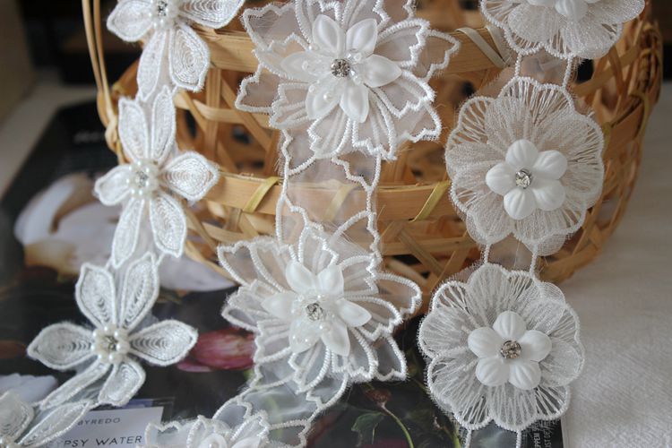 3D Rhinestone Beaded Lace Trims Fabric BT0033-Lace Fabric Shop