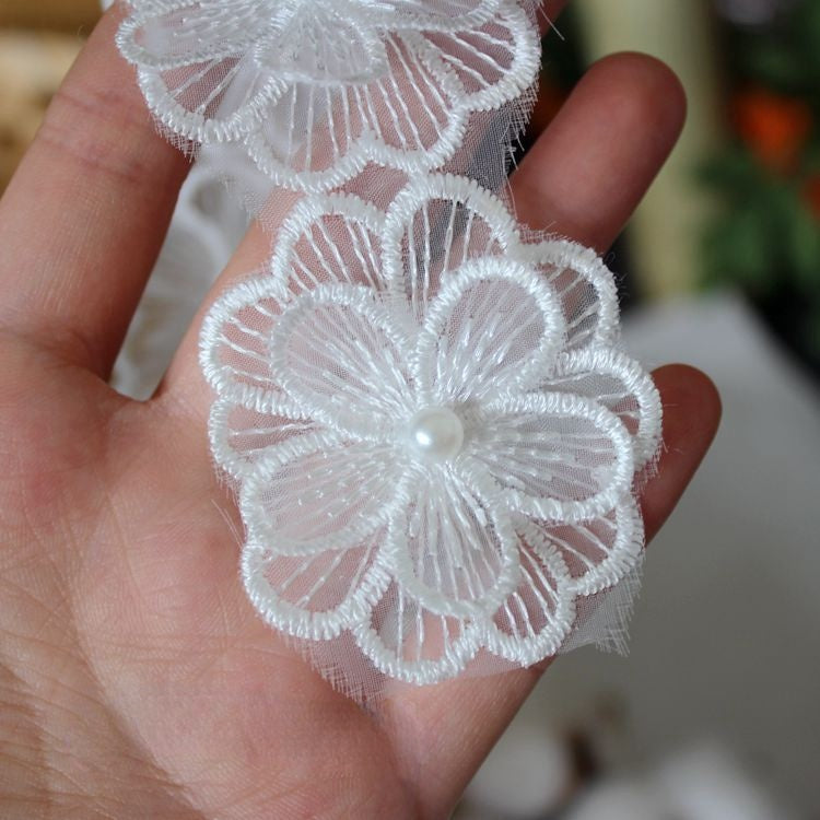 Beaded Floral Lace Trim Fabrics BT0038-Lace Fabric Shop