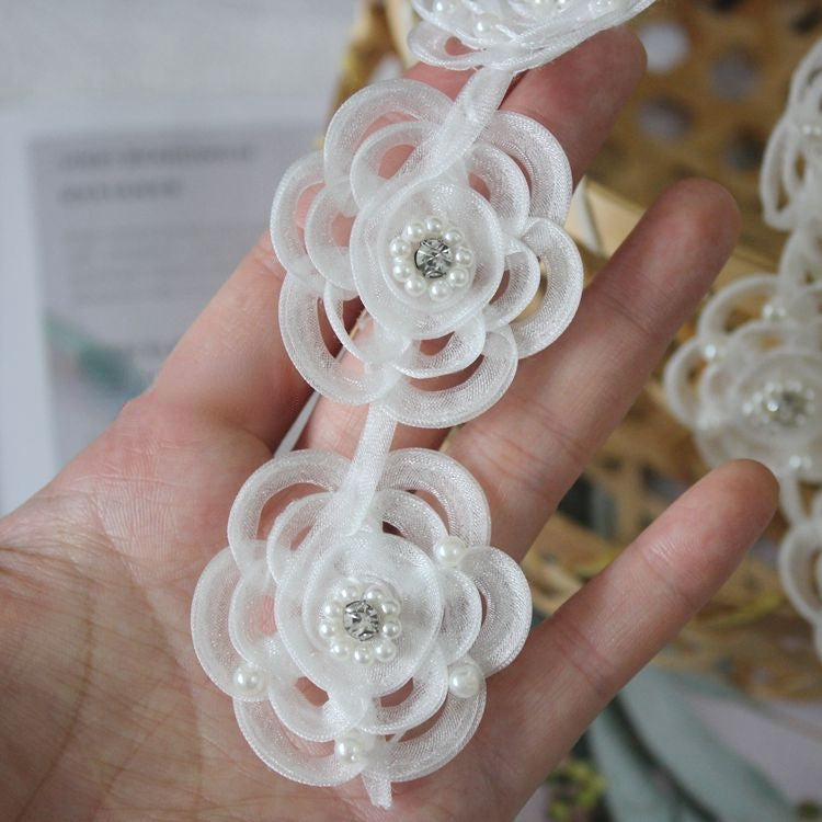 3D Rhinestone Beaded Lace Trims Fabric BT0033-Lace Fabric Shop