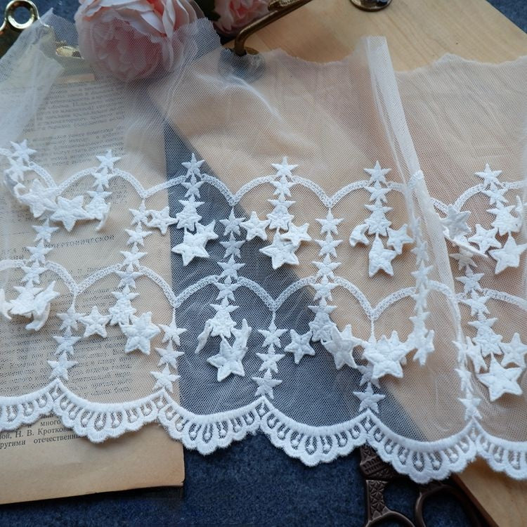 Embroidery White Tulle Width 17-23 cm TF0034-Lace Fabric Shop